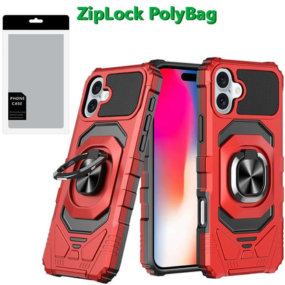 For Apple iPhone 16 Plus Hybrid Dual Layer with 360° Rotate Magnetic Ring Stand Holder Kickstand TPU Rugged PC Shockproof Case Cover Red