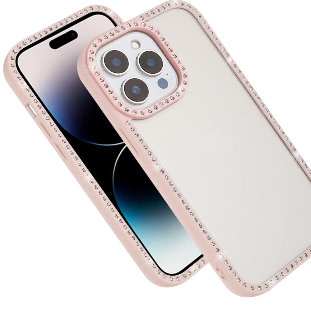 For Apple iPhone 15 Pro Max Diamond Full Rhinestone Clear Hybrid Protective, Sparkly Bling Transparent Shockproof Bumper All Around Case Cover