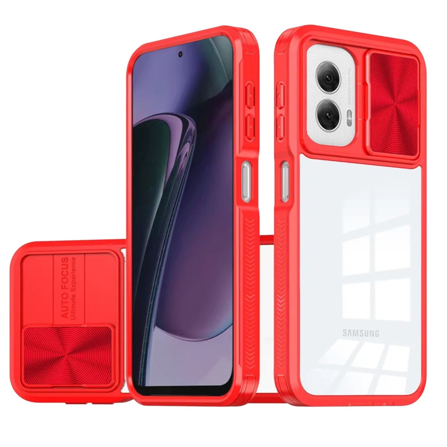 For Motorola Moto G 5G 2025 Hybrid Slim Case with Slide Camera Protector, Shockproof TPU Clear Back & Color Frame Bumper Case Cover