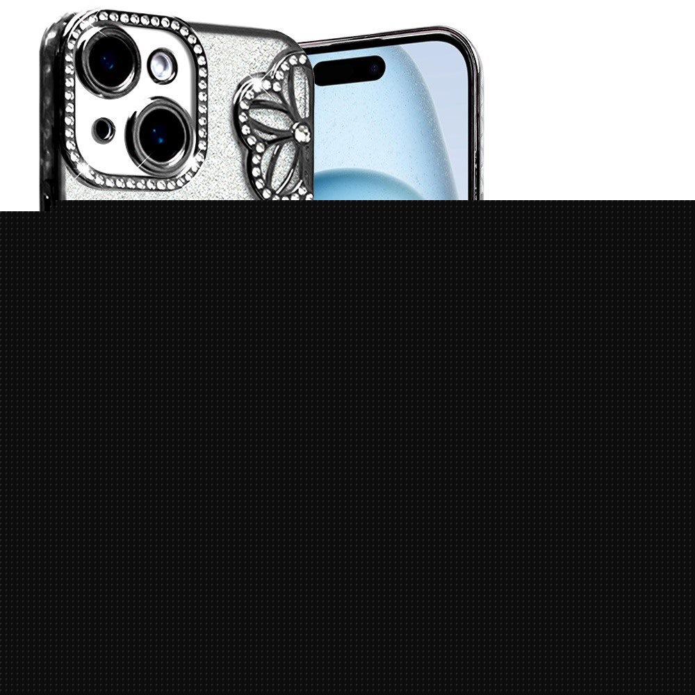 For Apple iPhone 15 Luxury Flower Design Sparkle Glitter Diamond Rhinestone Shimmer Bling Plating Thick TPU Hard PC Case Cover