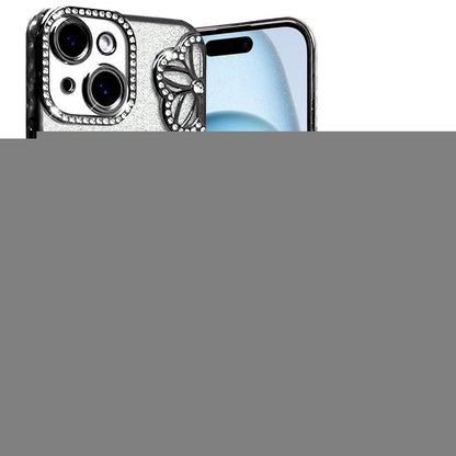 For Apple iPhone 15 Luxury Flower Design Sparkle Glitter Diamond Rhinestone Shimmer Bling Plating Thick TPU Hard PC Case Cover
