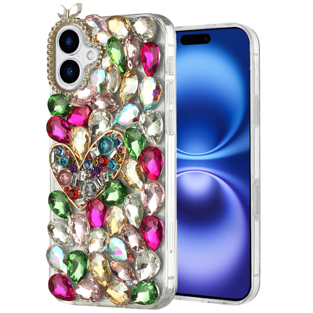 For Apple iPhone 17 (6.3") Bling Crystal 3D Full Diamonds Luxury Sparkle Rhinestone Hybrid Protective Case Cover