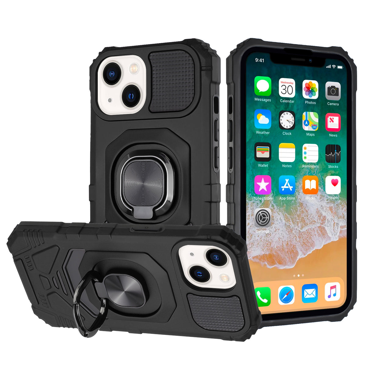 For Apple iPhone 16 Pro Max (6.9") Hybrid Dual Layer with Rotate Magnetic Ring Stand Holder Kickstand, Rugged Shockproof Case Cover