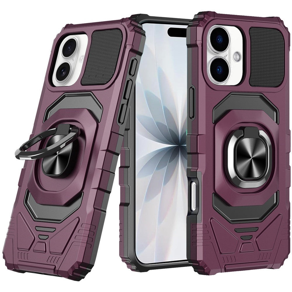 Phone Case for Apple iPhone 17/ iPhone 18 Rugged Hybrid Dual Layer Magnetic Ring Stand Armor Shock Absorbing Heavy Duty TPU Reinforced Bumper Cover Purple