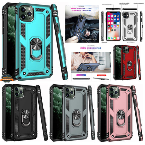 For Apple iPhone 15 Pro Max (6.7") Shockproof Hybrid Dual Layer with Ring Stand Metal Kickstand Heavy Duty Armor  Phone Case Cover