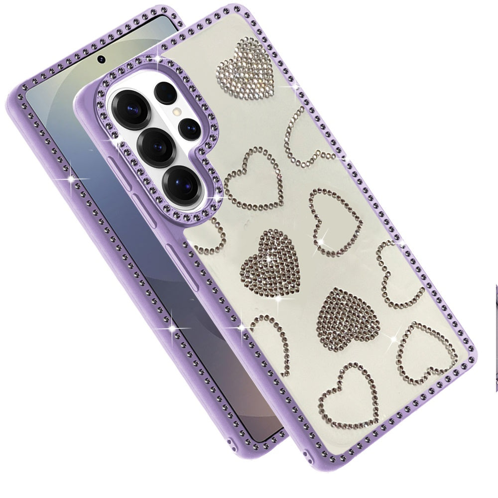 For Samsung Galaxy S26 Ultra Spread Love Glitter Shimmer Diamond Edge Hybrid Drop Protection Shockproof Design Compatible Case Cover