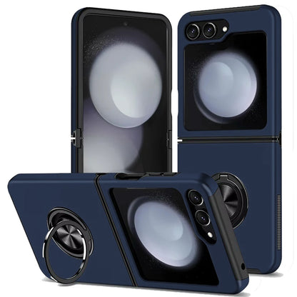 For Samsung Galaxy Z Flip 7 FE / Z Flip 6 Hybrid 360 Degree Rotatable Metal Invisible Ring Stand Holder Slim Fit Magnetic Car Mount Shockproof Case Cover Blue