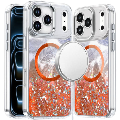 For Apple iPhone 17 Pro Max (6.9") Epoxy Glitter Shimmer Fashion Case with Magnetic Magsafe Compatible Hybrid Sparkling Slim Protective Case Cover Cosmic Orange