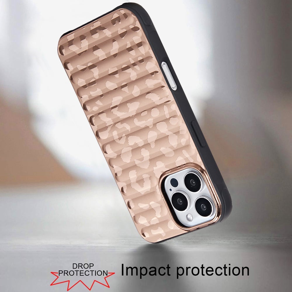 For Apple iPhone 16 Pro Chrome Leopard Magnetic Hybrid Shockproof Protection Design Secure Grip Stylish Durable Finish Case Cover Rose Gold Leopard