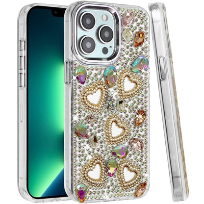 Phone Case for Apple iPhone 13 Pro Max Luxury Crystal Heart Rhinestone Diamond Bling Shockproof Hybrid Glitter Protective Stylish Durable Grip Cover