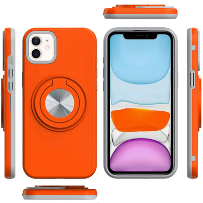 For Apple iPhone 11 Metal Matte Hybrid with Invisible Rotational Ring Stand, Car Mount Friendly, Military Grade Slim Fit Sturdy Case Cover Cosmic Orange
