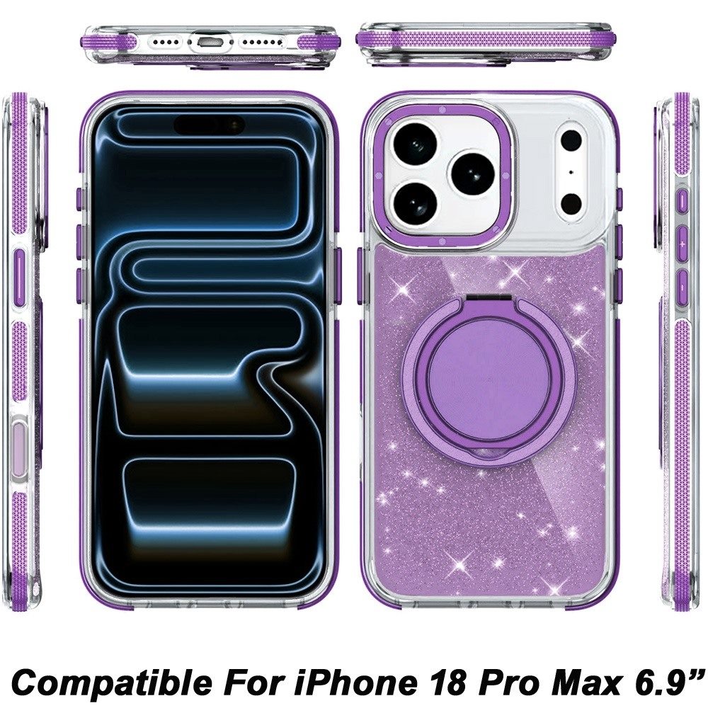 Phone Case for Apple iPhone 18 Pro Max Magnetic Hybrid 360 Rotating Ring Kickstand Tough Hard PC Soft TPU Glitz Shimmer Glitter Shock Absorbing Cover