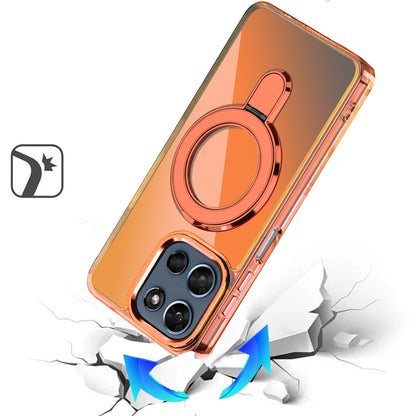 For Motorola Moto G Play 5G 2026 Chrome Hybrid with Rotating Magnetic Circle Ring Stand, Slim Shockproof Hybrid Case Cover Cosmic Orange