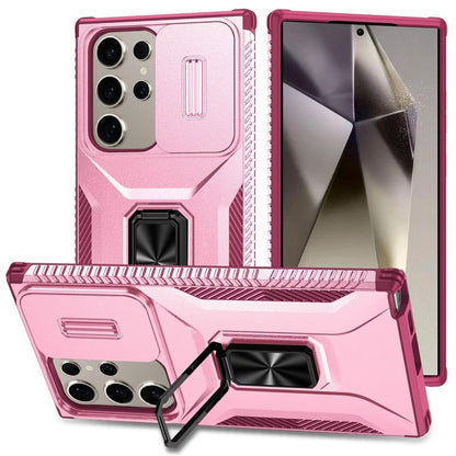 For Samsung Galaxy S25 Ultra Case, Camera Cover with Magnetic Rotation Ring Stand, Military Grade Hybrid Hard TPU Shockproof Case Cover