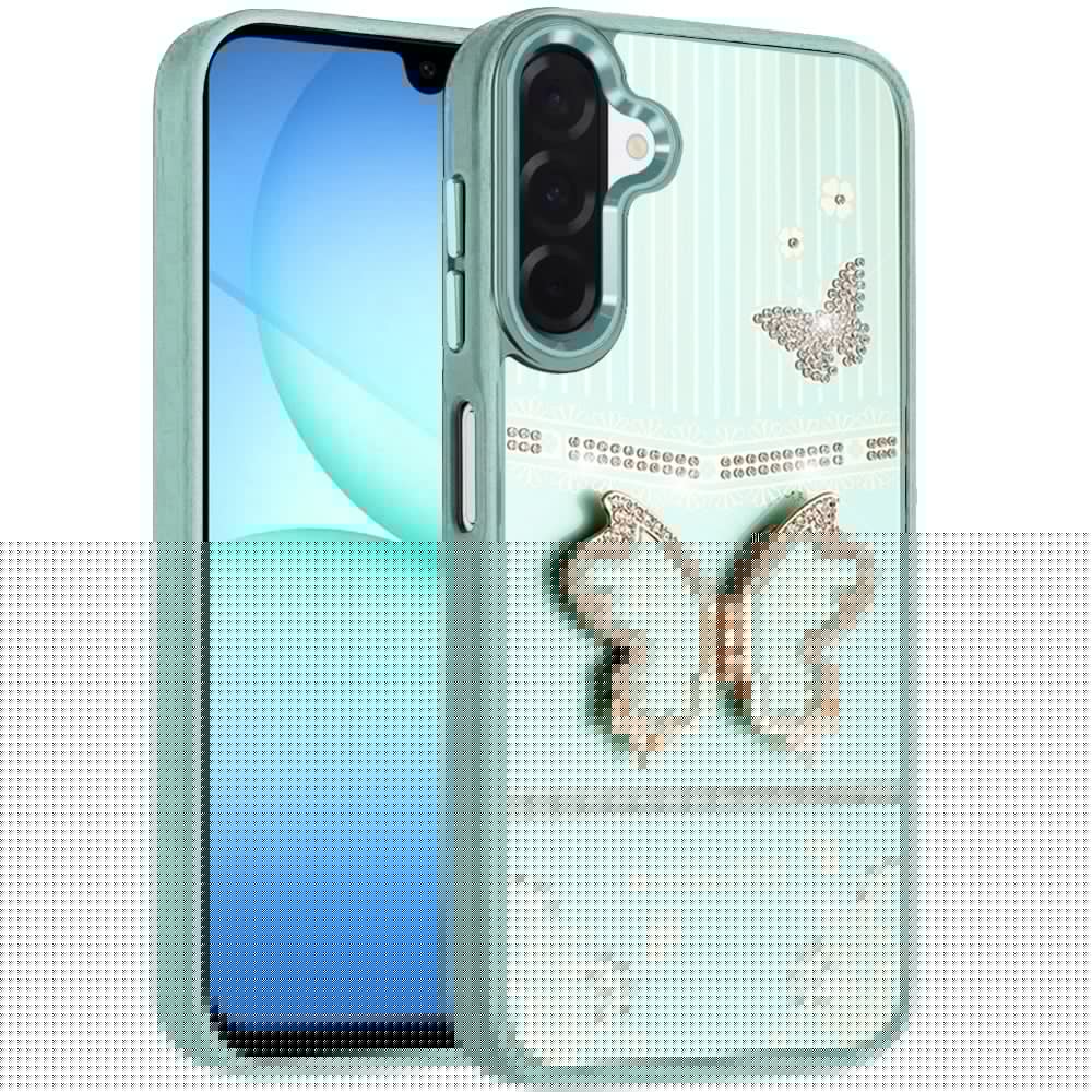 For Samsung Galaxy A17 5G Glitter 3D Butterfly Design Bling Metallic Edge Hybrid Stand Drop Protection TPU Shockproof Case Cover