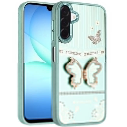 For Samsung Galaxy A17 5G Glitter 3D Butterfly Design Bling Metallic Edge Hybrid Stand Drop Protection TPU Shockproof Case Cover