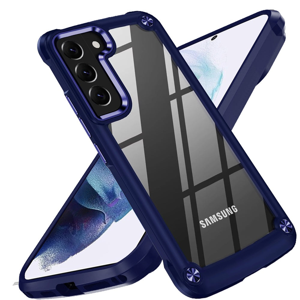 For Samsung Galaxy S25+ /S25 Plus /S24+ Plus Hybrid Transparent Rubber with Metal Buttons & Camera Edges Hard TPU Corner Frame Bumper Case Cover