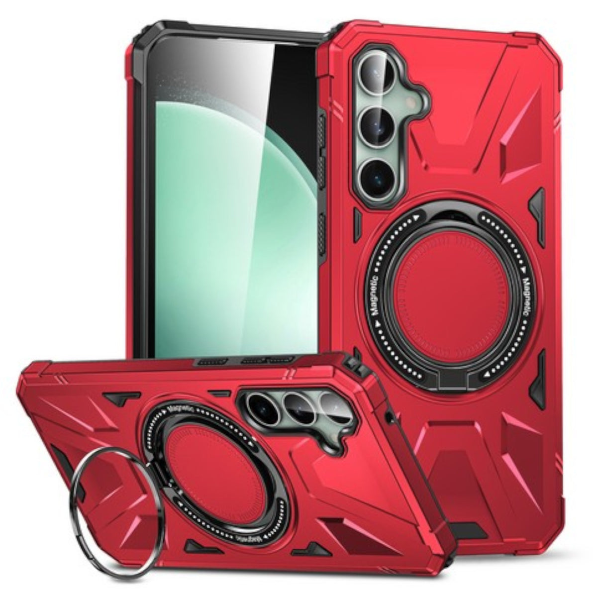 For Samsung Galaxy S25 /S24 Tough Shockproof Hybrid Magnetic Large Rotating Ring Stand Compatible with MagSafe Case Cover