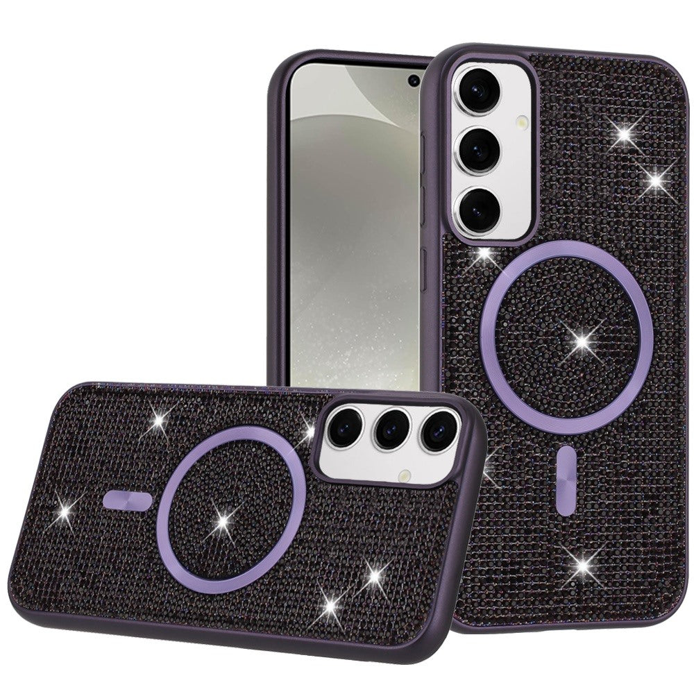 For Samsung Galaxy S25 Ultra Sparkly Diamond Bling Case Rhinestone Skin Hybrid with Magnetic Circle, MagSafe Compatible Case Cover