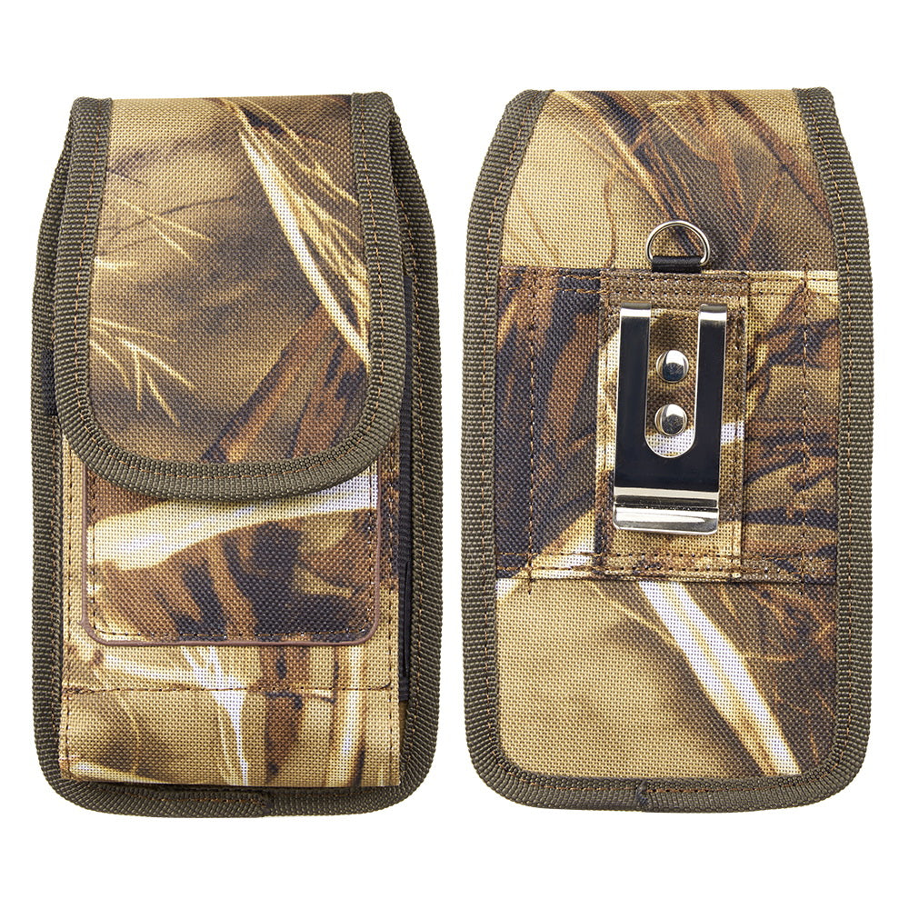For Apple iPhone 16 Pro (6.3") Universal Pouch Case Vertical Phone Holster Camo Print with Card Slots, Pen Holder, Belt Clip Loop & Hook Cover [Camouflage]