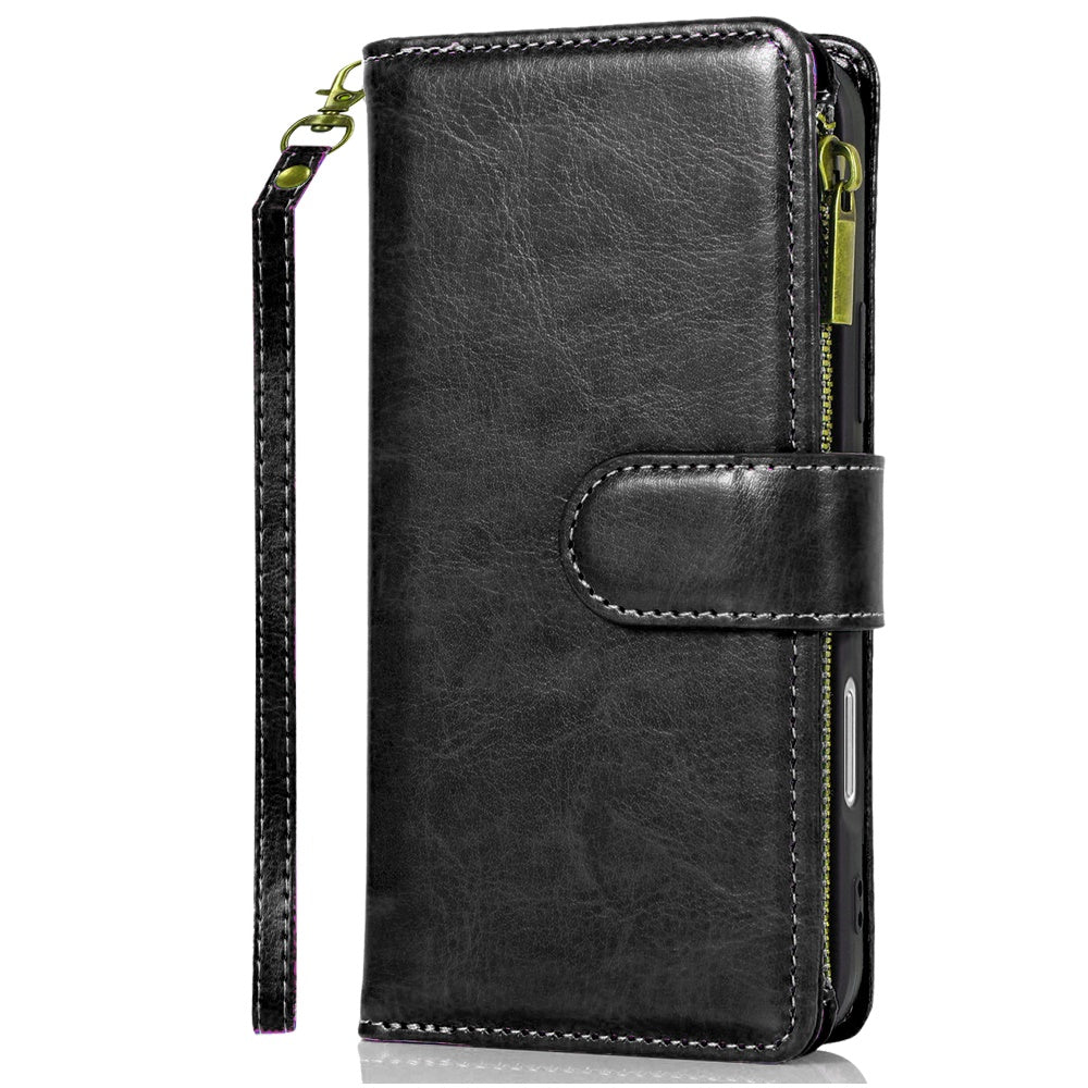 For Apple iPhone 17 (6.3") Leather Wallet Case with Zipper, 9 Card Slots, Cash Pocket, Stand & Strap, Clutch Pouch Design Case Cover
