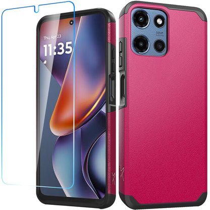 For Motorola Moto G Stylus 5G 2025 Tough Hybrid Dual Layer Hard PC TPU Rubber Bumper, Shock Absorption, Screen Protector Included Case Cover