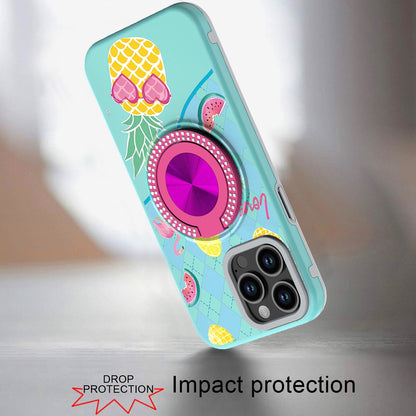 For Apple iPhone 15 Pro Max Pattern Design Hybrid with Invisible Ring Stand & Magnetic Back, Shockproof Protective Grip Case Cover