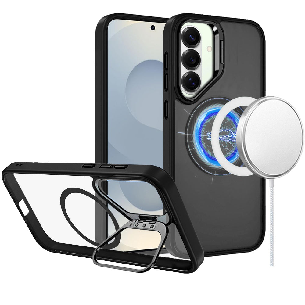 For Samsung Galaxy S26+ / S26 Plus Heavy Duty Metallic Hybrid Tough TPU with Camera Ring Stand, MagSafe Compatible, Rugged Drop Protection Case Cover