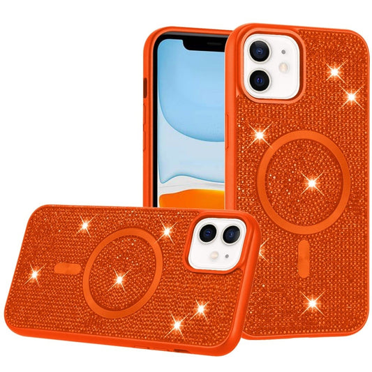 Phone Case for Apple iPhone 11 Magnetic Bling Diamond Sparkle Hybrid Shockproof Rugged Grip Durable Protection Anti-Slip Armor Design Cover Cosmic Orange