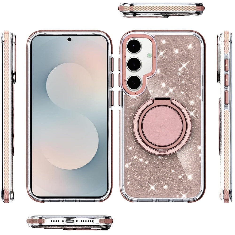 For Samsung Galaxy S26+ / S26 Plus Slim Bling Glitter Sparkly Shimmer Hybrid with Magnetic Ring and 360° Rotational Stand [Compatible with Magsafe] Case Cover