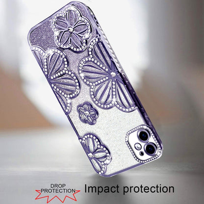 For Apple iPhone 11 Luxury Flower Design Sparkle Glitter Diamond Rhinestone Shimmer Bling Plating Thick TPU Hard PC Case Cover
