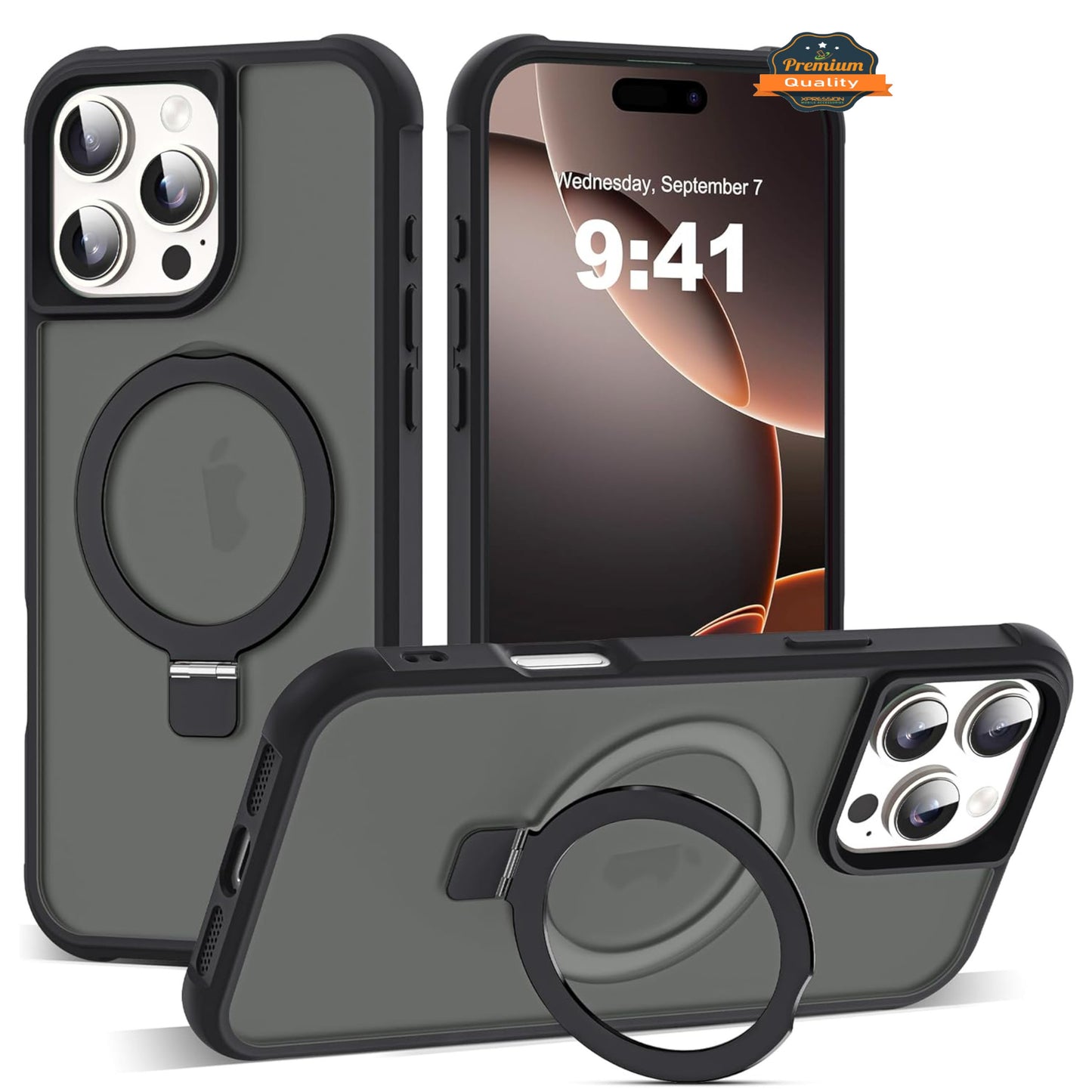 For Apple iPhone 17 Pro Max Translucent Matte Finish, MagSafe Compatible, Built-in Ring Stand, Shockproof Protective Back Case Cover