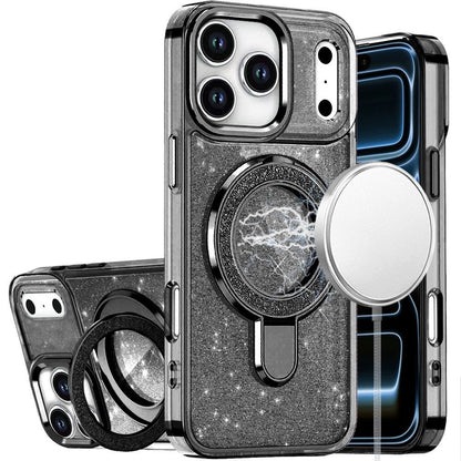 Phone Case for Apple iPhone 18 Pro Colofull Transparent Glitter Magnetic Ring Stand Shockproof Rotating Grip Protective Hybrid Durable Cover