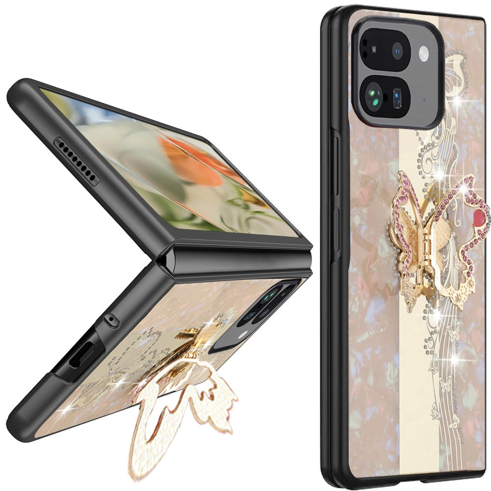 For Pixel 10 Pro Fold Diamonds 3D Fashion Bling Sparkly Glitter Ornaments Engraving Hybrid with Ring Stand Case Cover