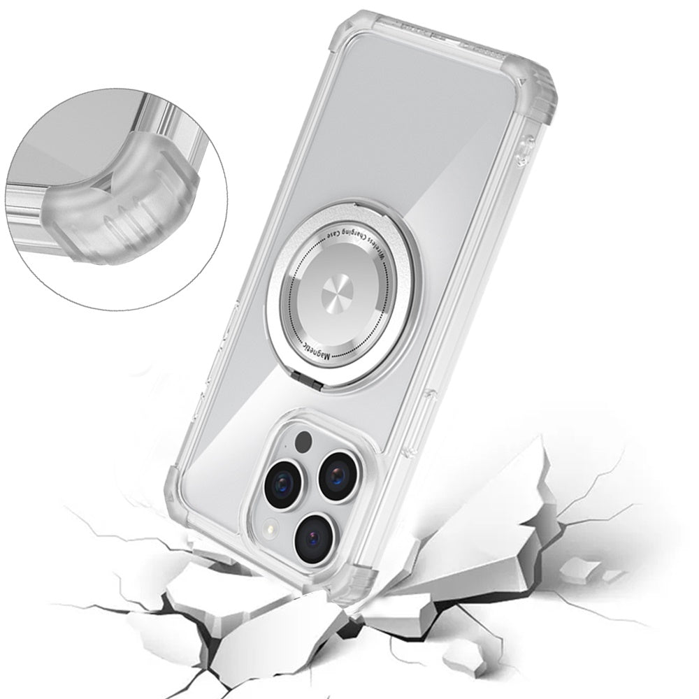 For Samsung Galaxy S25 Ultra Shield Magnetic Case [Compatible with MagSafe], 360° Rotatable Invisible Ring Stand, Transparent Back Case Cover