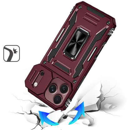 Phone Case for Apple iPhone 18 Pro Max Tough Metal Ring Shockproof Sliding Camera Window Hybrid Armor Rugged Anti Slip Heavy Duty Grip Cover