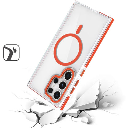 For Samsung Galaxy S25 Ultra Transparent back with Colorful Frame Strong Magnetic Circle [Compatible with Magsafe] Slim Case Cover Orange