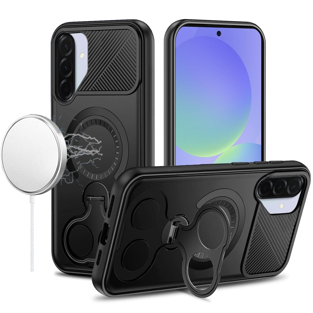 For Samsung Galaxy A36 Hybrid with Invisible 2 Hole Ring Stand Magnetic back Car Mount Friendly Protector Case Cover Black