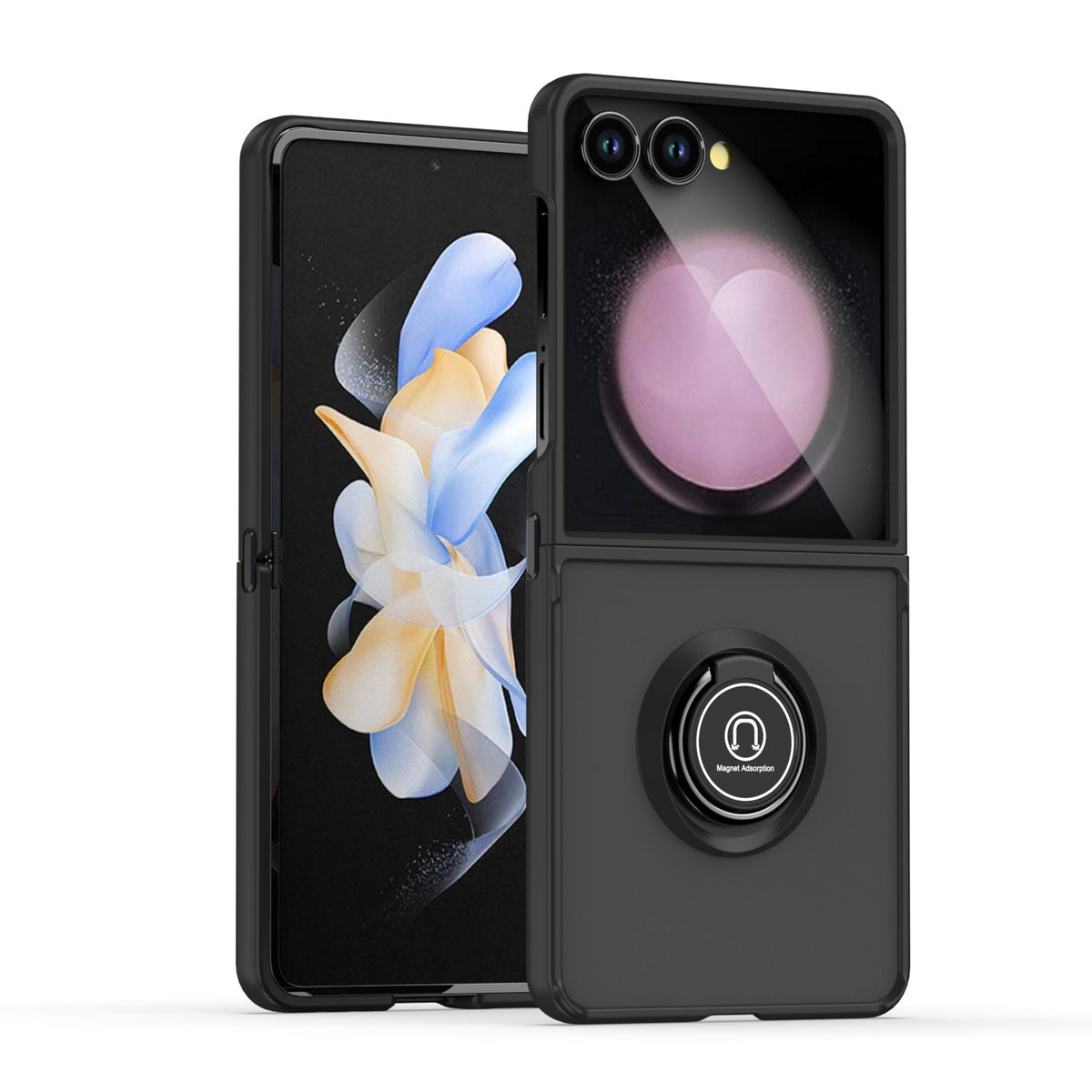 For Samsung Galaxy Z Flip 7 Semi Transparent Matte Hybrid Protective PC & TPU Shockproof with 360° Rotation Ring Stand Case Cover