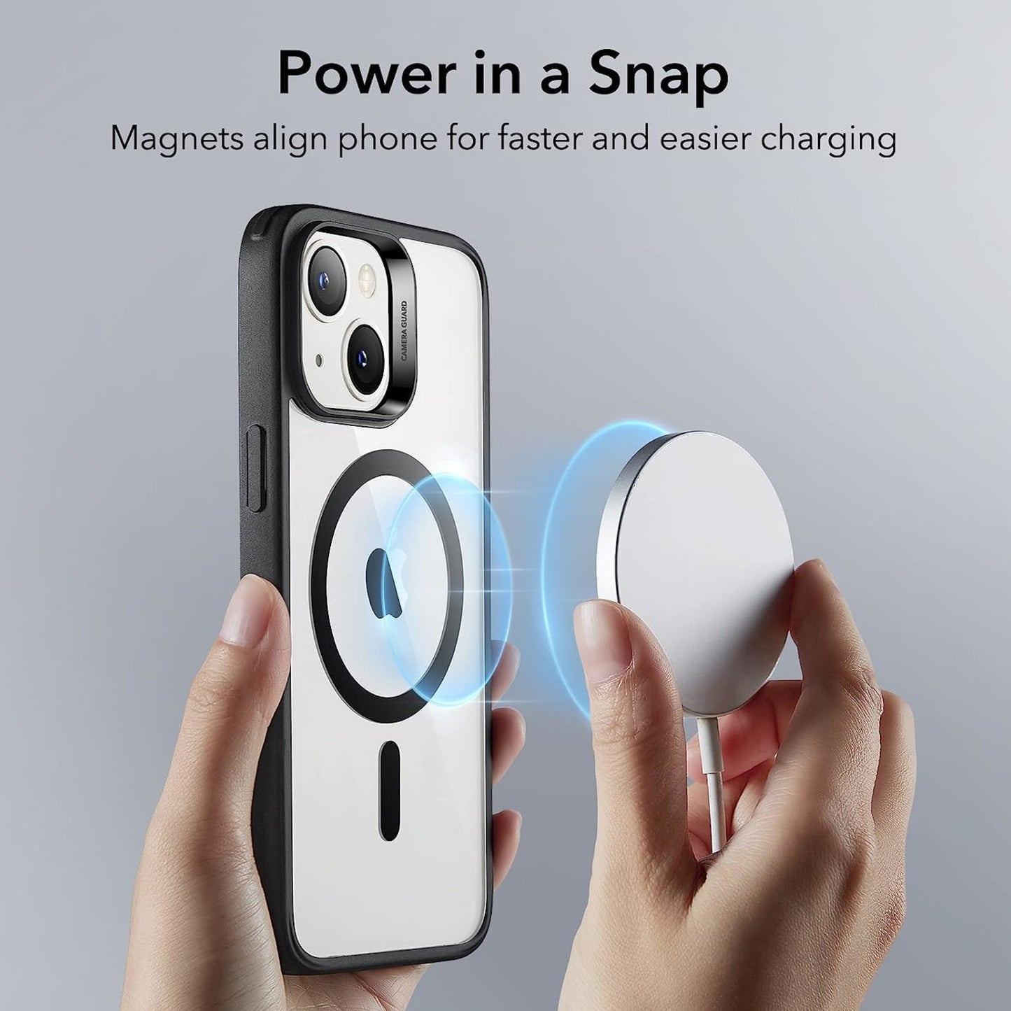 For Apple iPhone 15 Pro Max (6.7") Magnetic Compatible with Magsafe Wireless Charger TPU Hybrid Slim Transparent Black Phone Case Cover