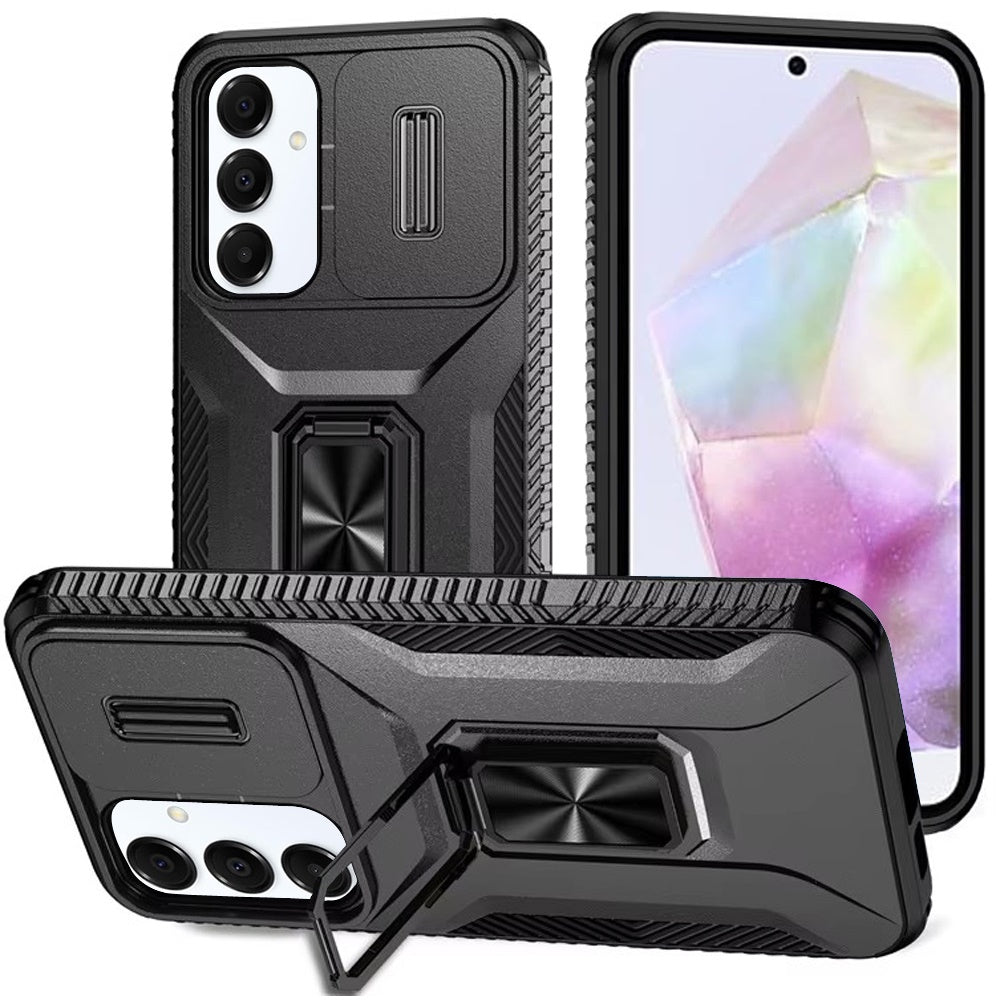 Phone Case for Samsung Galaxy A56 / A36 Magnetic Ring Stand Camera Protection Shockproof Heavy Duty Kickstand Rugged Grip Anti Scratch Hybrid Cover Black