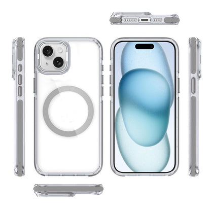 For Apple iPhone 15 Hybrid Clear Back Case with Invisible Camera Bracket Stand, MagSafe Magnetic Circle, Shockproof Color Frame Case Cover