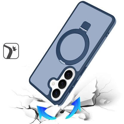 Phone Case for Samsung Galaxy S26 FE /Fan Edition Magnetic Ring Stand Full Rotation Matte Shockproof Grip Anti Slip Durable Camera Protection Hybrid Cover Blue