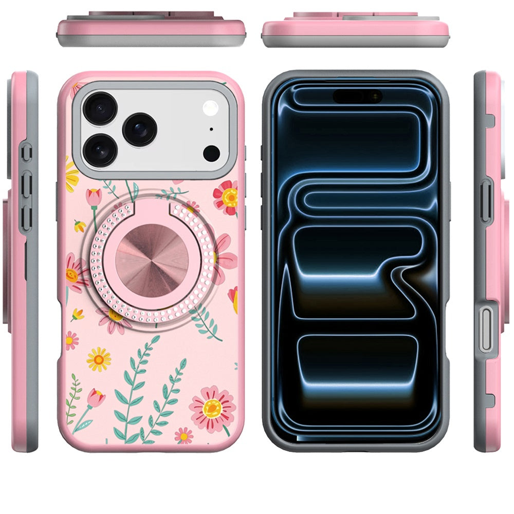 Phone Case for Apple iPhone 18 Pro Max Magnetic Ring Stand Matte Metal Hybrid Car Mount Friendly Shockproof Rotational Grip Diamond Design Pattern Cover