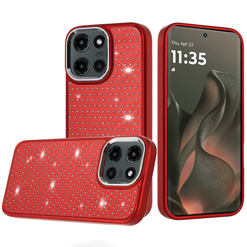 For Motorola Moto G Power 5G 2025 Bling Diamond Metallic, Full Sparkle Chrome Edged Hybrid Protective Shockproof Case Cover
