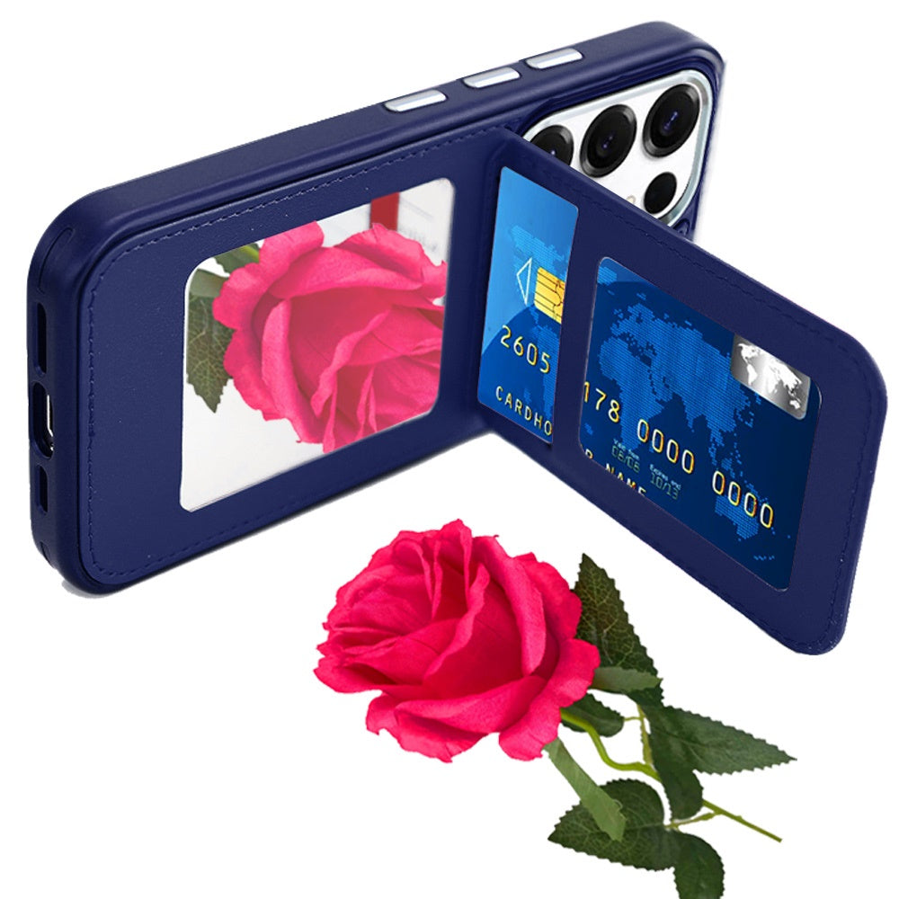 For Samsung Galaxy S23 Ultra PU Leather Wallet Cover with Credit Card Holder, Kickstand & Mirror Inside Slim Fit TPU & PC Hybrid Design Case Cover
