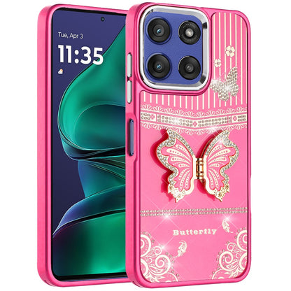 For Motorola Moto G Stylus 5G 2026 /2025 Glitter 3D Butterfly Design Bling Metallic Edge Hybrid Stand Drop Protection TPU Shockproof Case Cover
