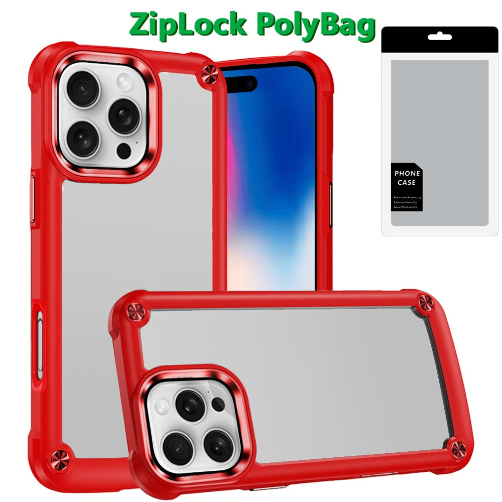 For Apple iPhone 16 Pro Hybrid Transparent Rubber with Metal Buttons & Camera Edges Hard TPU Corner Frame Bumper Case Cover Black