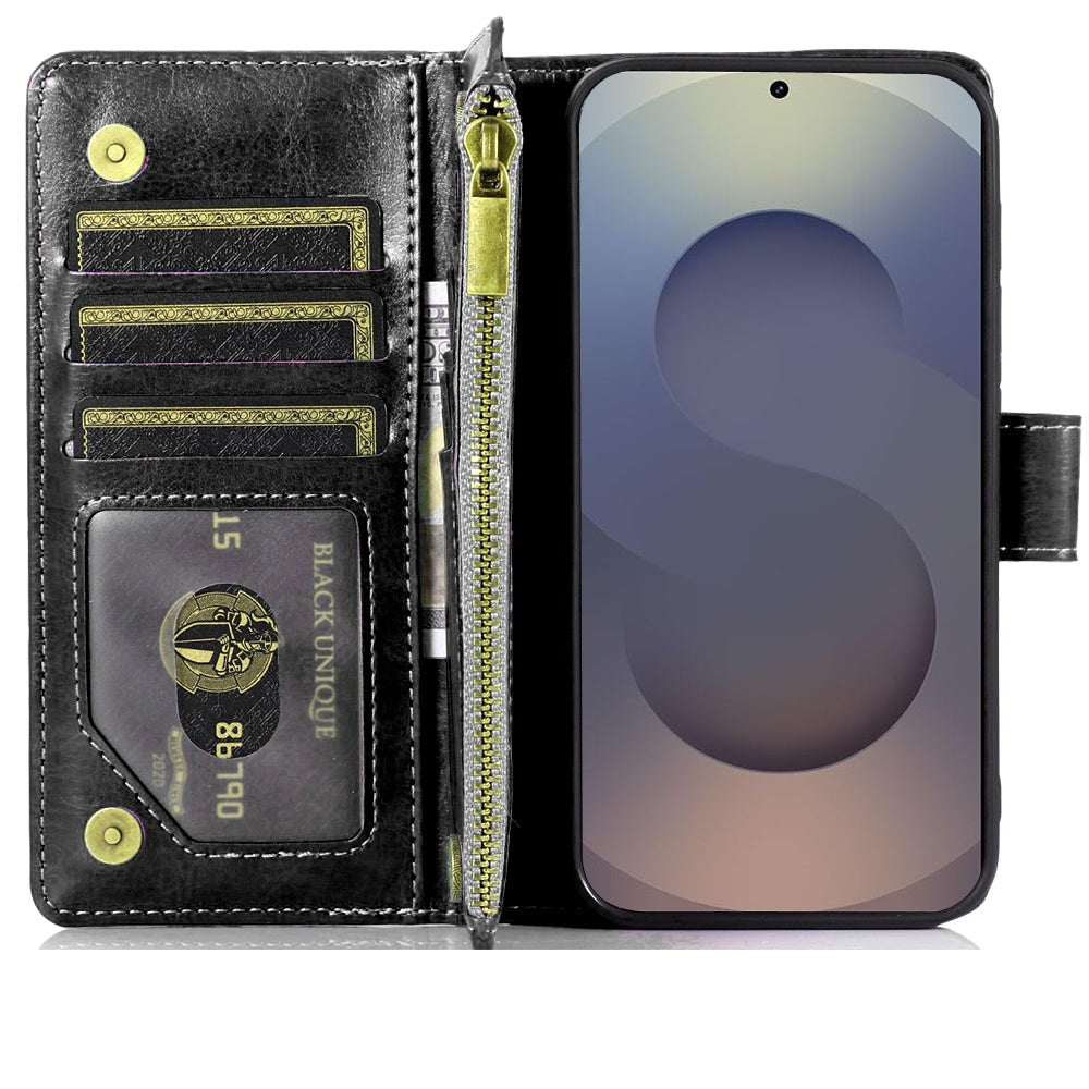 For Samsung Galaxy S26 Ultra Leather Wallet Case with Zipper, 9 Card Slots, Cash Pocket, Stand & Strap, Clutch Pouch Design Case Cover