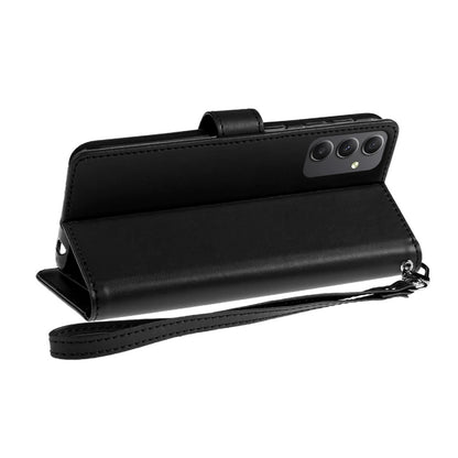 For Samsung Galaxy A36 Premium Leather Wallet with Credit Card ID Slots Cash Holder, Duo Flip Pouch, Stand Function & Strap Case Cover Black